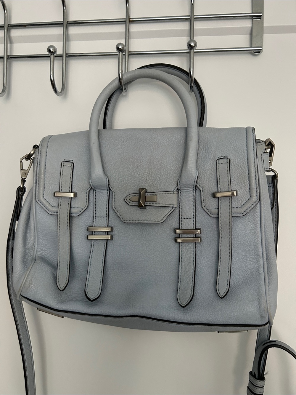 Rebecca Minkoff Light Blue Pebbled Leather Satchel with Silver Hardware